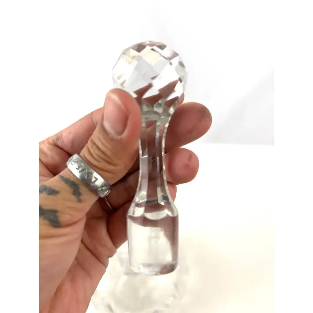 Antique Clear ABP Cut Glass Wine Decanter +‎ Stopper Cruet Stepped Ring Neck